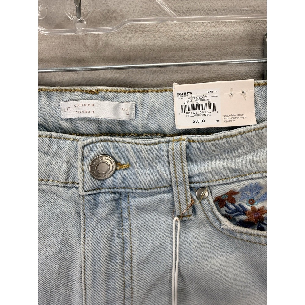 LC Lauren Conrad Women's 14 Super HighRise Crop Distressed Embroidered Denim NWT - Picture 6 of 11